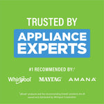 Affresh endorsement graphic reading “Trusted by Appliance Experts” with Whirlpool, Maytag and Amana logos on a green background.