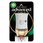 Air Wick white advanced plug-in scented oil warmer displayed on retail backing with gold-accented oil reservoir