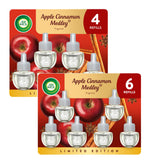 Two Air Wick Apple Cinnamon Medley refill blister cards, one labeled 4 refills and one labeled 6 refills, with apples and cinnamon art