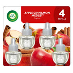 Air Wick Apple Cinnamon Medley four-refill blister card showing four clear plug-in oil refills with apples and cinnamon background