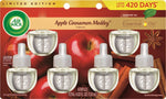 Air Wick Apple Cinnamon Medley boxed pack artwork with six plug-in oil refills and apples and cinnamon background