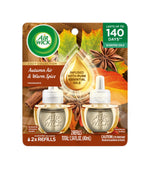 Retail carded pack of Air Wick Autumn Air & Warm Spice scented oil refills showing two refill bottles and branding