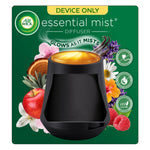 Black Air Wick Essential Mist cordless diffuser device with glowing amber top on floral background