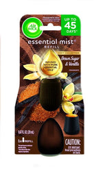 Air Wick Essential Mist refill blister pack showing brown sugar and vanilla artwork and the refill bottle visible