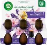 Blister-style package with three amber oil refills, floral lavender and almond blossom graphics and Air Wick branding