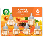Air Wick Hawaii exotic papaya & hibiscus 6-refill blister pack with six scented oil refills and papaya floral background