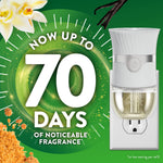 Promotional graphic showing a plugged-in Air Wick warmer and large text reading Now Up To 70 Days on a green background.