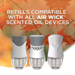 Three different Air Wick scented oil devices pictured with text stating refills compatible with all Air Wick scented oil devices
