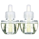 Closeup studio shot of two Air Wick clear plug-in oil refill bottles side by side on white background