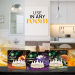 Lifestyle montage of rooms with text "USE IN ANY room" and multiple Air Wick Vibrant product boxes at bottom