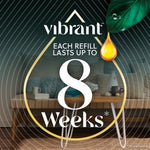Promotional graphic stating ‘Each refill lasts up to 8 Weeks’ with Vibrant branding and home vignette