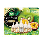 Air Wick Vibrant refill blister pack showing five scented oil refill bottles with kiwi and passionfruit graphics