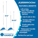 Feature graphic showing two handle length options with text listing benefits like extendable handle and pet hair suitability