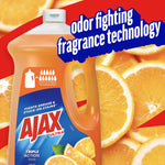 Close-up of Ajax Ultra orange bottle with orange slices and ‘odor fighting fragrance technology’ text