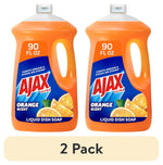 Two 90 fl oz orange Ajax Ultra liquid dish soap bottles shown side by side on white
