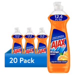Composite image of several orange Ajax Ultra liquid dish soap bottles with a blue banner reading “20 Pack” and 12.4 FL OZ labels.