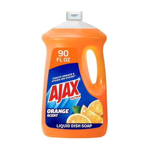 Single orange Ajax Ultra 90 fl oz liquid dish soap bottle with label and orange graphics