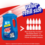 Blue Ajax refill-size bottle at left with infographic comparing it to multiple smaller bottles and 'value refill size' text