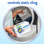 Lifestyle image of person placing an all free·clear dryer sheets box near a dryer to control static cling