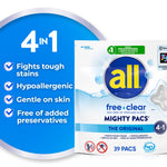 Feature graphic with blue circle listing 4-in-1 benefits next to an all free clear Mighty PACS package