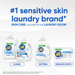 Promotional lineup showing several all free•clear laundry products with headline about sensitive skin