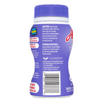 Rear view of Amaze! lavender bleach tablets bottle showing storage, caution text and barcode area on white background