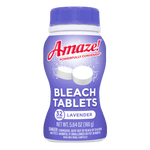 Purple-lidded Amaze! bleach tablets bottle labeled 'Bleach Tablets' and 'Lavender' on white background