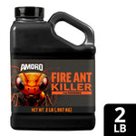 Product photo of a black Amdro jug labeled Fire Ant Killer for mounds with a 2 lb net weight banner and orange branding