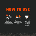 How-to-use panel with icons and brief instructions for applying Amdro Fire Ant Killer to lawns