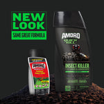 Promotional layout showing old and new Amdro Quick Kill packaging with "New Look Same Great Formula" callout