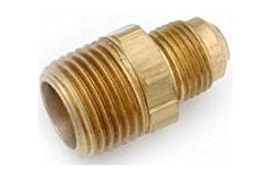 Brass half-union plumbing fitting with male threads and hexagonal center, on white background