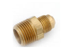 Close-up of a brass half-union pipe fitting showing male threads and hexagonal coupling on white