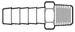 Clear black-and-white line drawing of an Anderson Metals male-threaded hose barb fitting