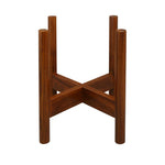 Antique mahogany mid-century style wooden plant stand with crossed support and four round legs