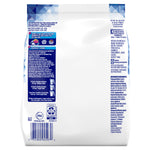 Back of Ariel powder detergent bag showing usage instructions, barcode and ingredient panel in Spanish and English