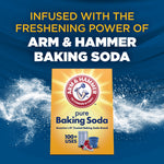Graphic panel highlighting Arm & Hammer baking soda with a box image and text about the freshening power associated with the brand