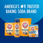 Arm & Hammer baking soda product group against a blue gradient backdrop with text declaring America’s #1 trusted baking soda brand.