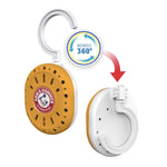 Two orange Arm & Hammer clip-style deodorizers shown from front and back with a 360° rotate icon and hook detail.