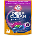 Front-facing pouch of ARM & HAMMER Deep Clean 6-in-1 odor formula Power Paks with colorful pod graphic