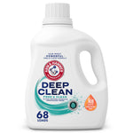 White ARM & HAMMER Deep Clean Free & Clear liquid detergent bottle with handle and teal swirl label