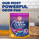 ARM & HAMMER Deep Clean pouch staged on a shelf with folded towels and bold product claim text above
