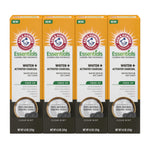 Four boxed Arm & Hammer Essentials fluoride-free toothpaste packages in a row, Clean Mint packaging visible