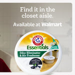 Large product shot of Arm & Hammer Essentials Linen Fresh odor eliminator can with text advertising availability at Walmart