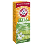 Angled view of Arm & Hammer Extra Strength carpet odor eliminator box showing front and side