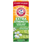 Arm & Hammer Extra Strength carpet odor eliminator box with floral and leaf graphic
