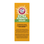 Slim front panel of Arm & Hammer Extra Strength carpet odor eliminator packaging