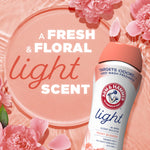 Arm & Hammer Light bottle on a floral background with text ‘A fresh & floral light scent’ and peony imagery