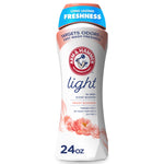 Arm & Hammer Light in‑wash scent booster bottle with peony blossom label and 24 oz text