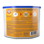 Rear view of Arm & Hammer moisture absorber tub showing usage directions, warnings and barcode on the label