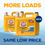 Two yellow Arm & Hammer detergent jugs with text 'MORE LOADS' and promotional 'same low price' headline